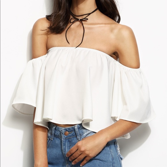 Tops - Ruffle Bardot Flounce Crop Top